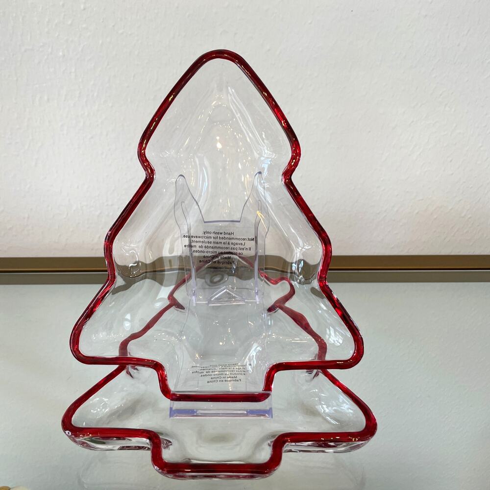 PEPPERMINT SQUARE Set Of 2 Figural Tree Appetizer Plates Holiday Home Decor New